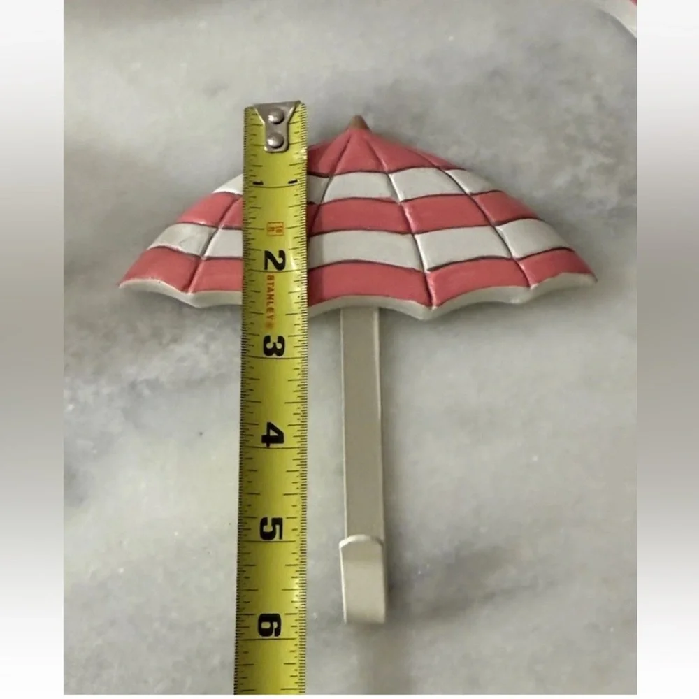 Set of 4 Pink And White Striped Beach Umbrella Towel/Wall Hooks. New